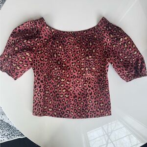Women's Leopard Print Puff Sleeve Top